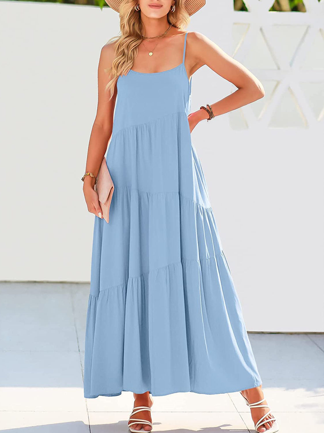 Full Size Ruched Tiered Spaghetti Strap Dress - store name